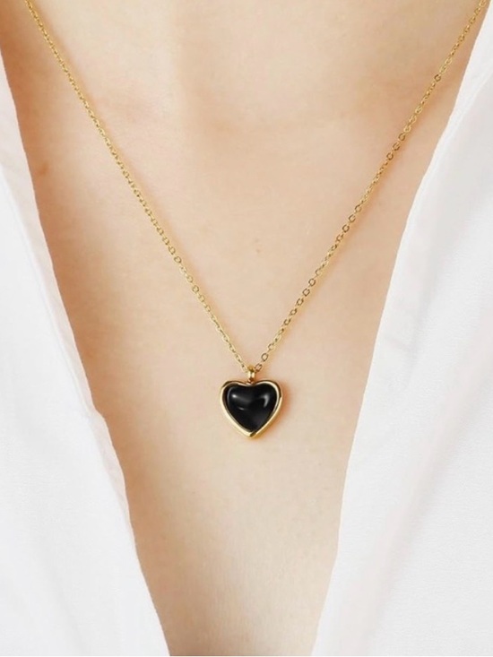 Jewelry - Black Tourmaline Heart Pendant Necklace Gold Chain Natural Gemstone